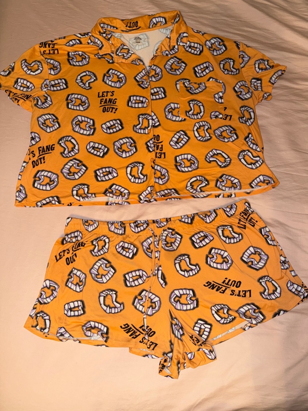 Women's Orange Vampire Fang Short Pajama Set